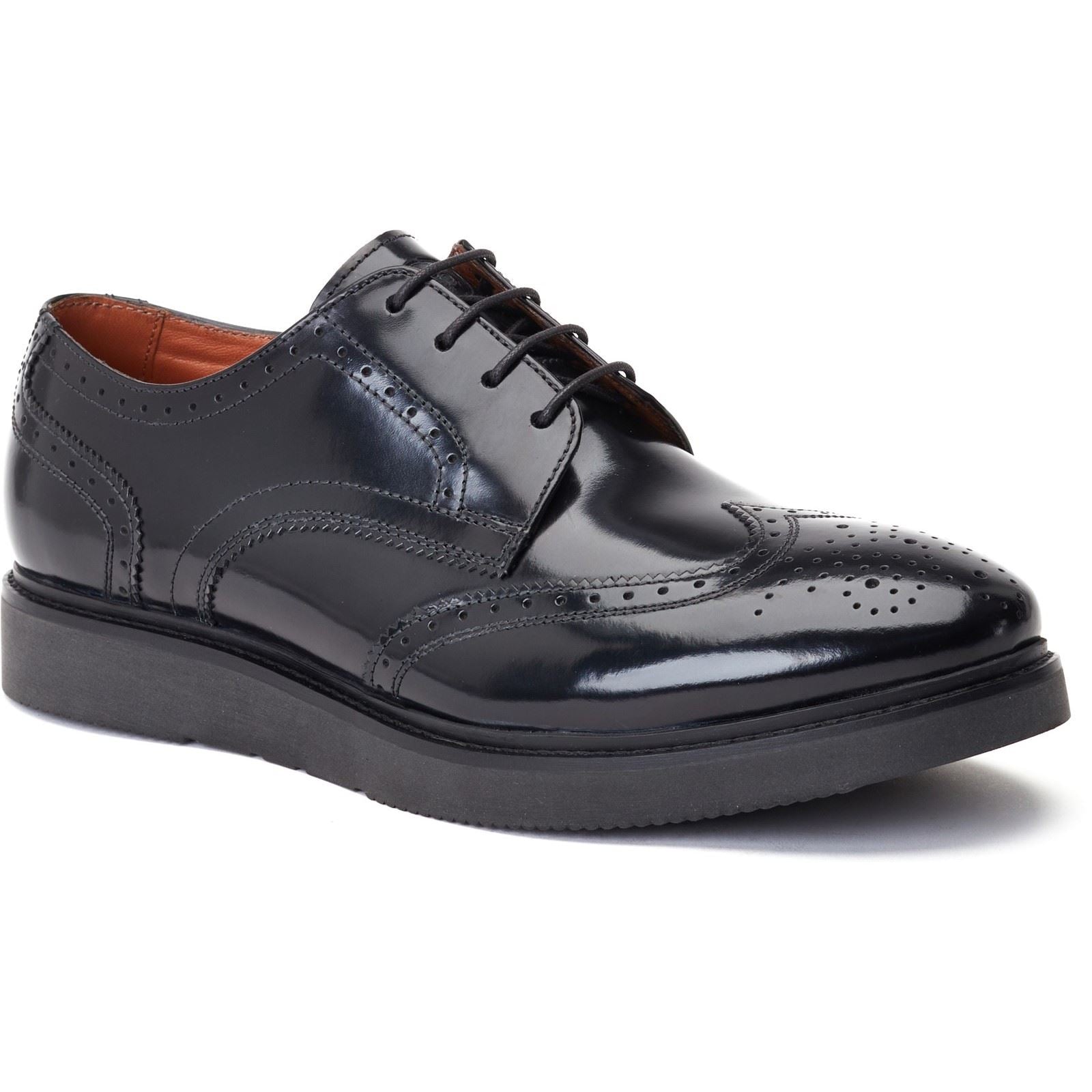 Base London Joe Leder Herren Schwarz Brogues-Schuhe