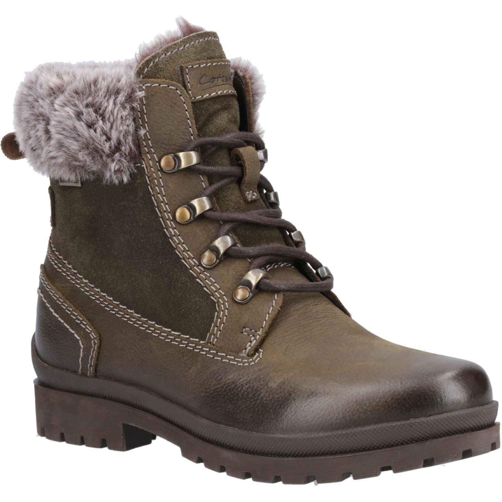 Cotswold Evenlode Leder Damen Khaki Winter Knöchelstiefel