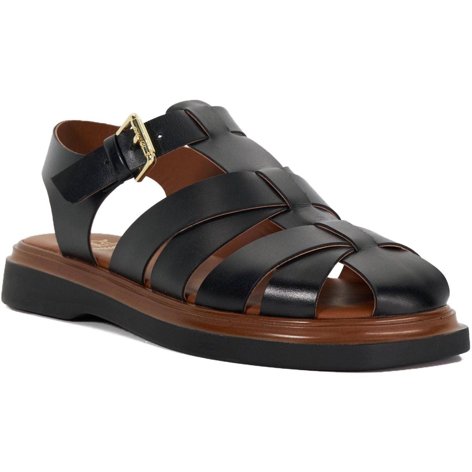 Dune Lisherman Damen Sandalen Aus Schwarzem Leder