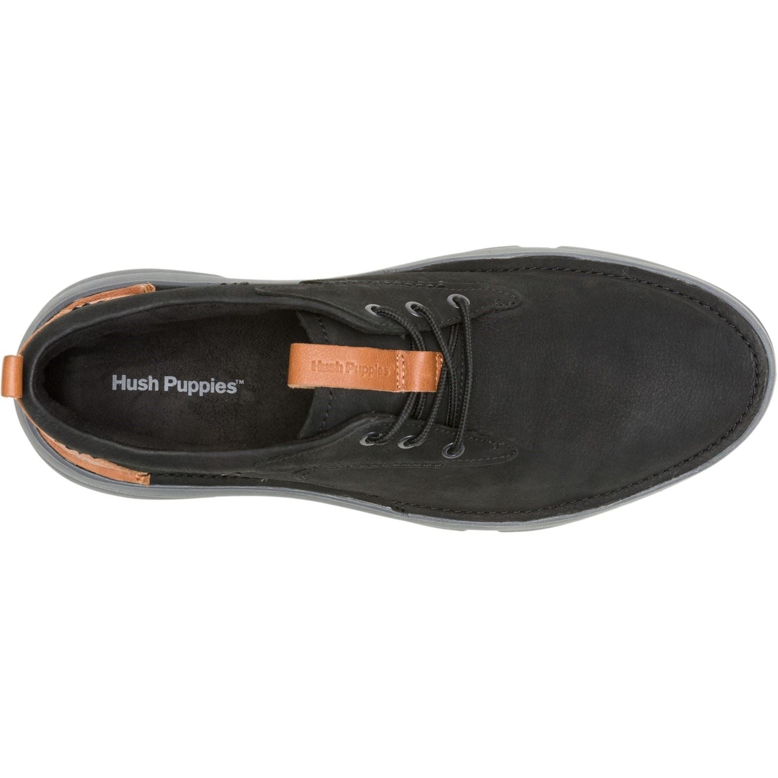 Hush Puppies Baylor Leder Herrenschuhe In Schwarz/Schwarz Mit Schnürung
