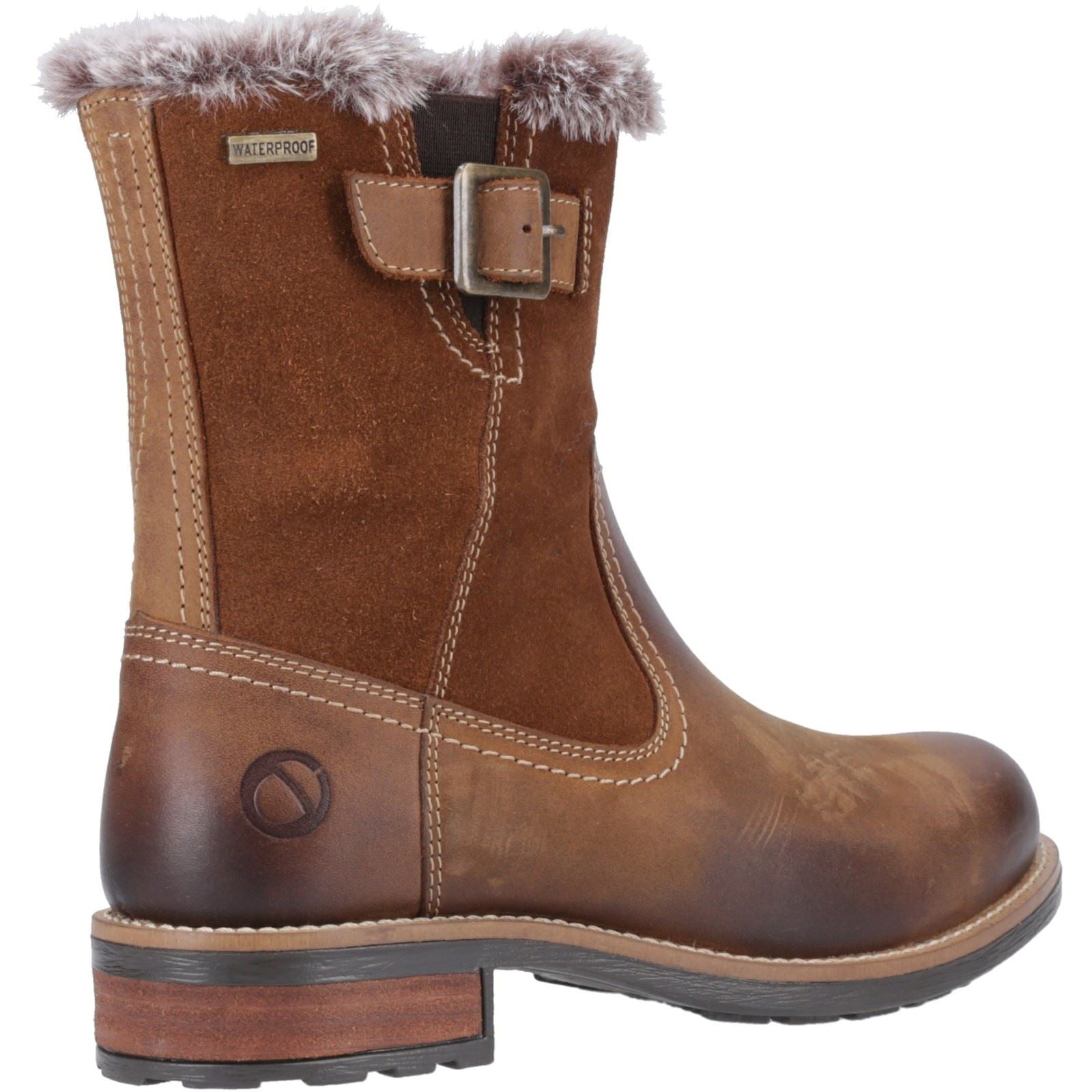 Cotswold Kemerton Damen Winterstiefel aus braunem Leder in der Mitte der Wade