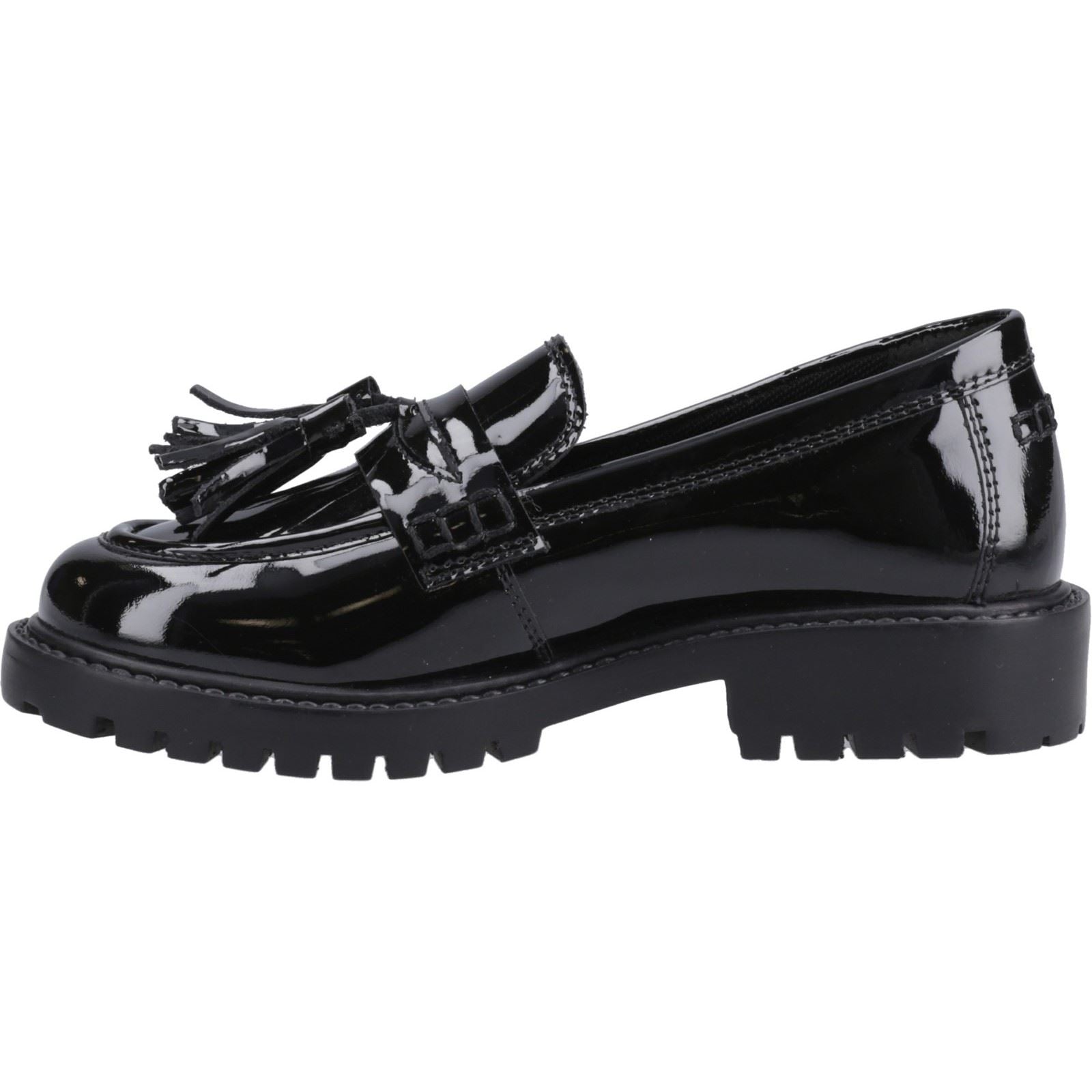 Hush Puppies Abigail Patent Senior Mädchenschwarze Slipper Aus Leder