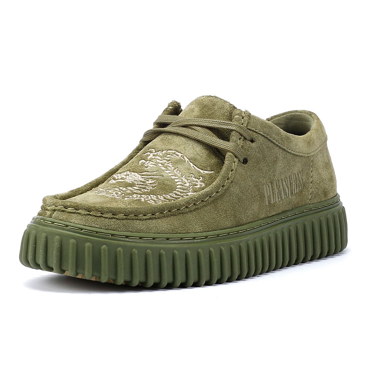 Clarks Main x Pleasures DRGN Lo Grüne Wildlederschuhe Mit Schnürsenkeln