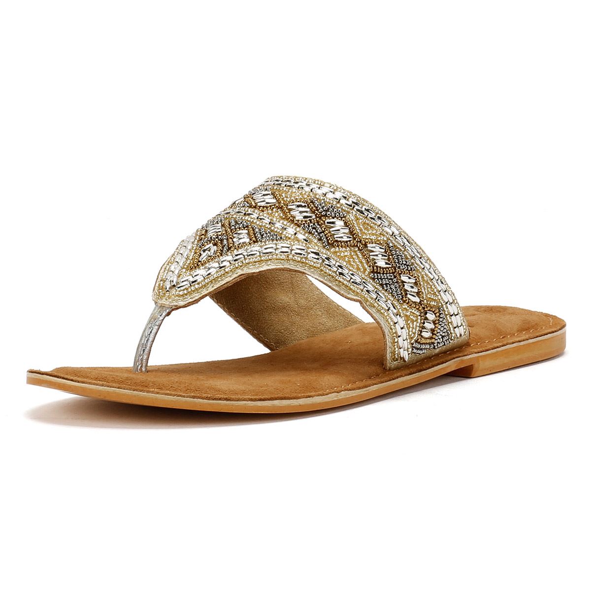 Tower London Wide Vamp Toepost Damen Gold Sandalen
