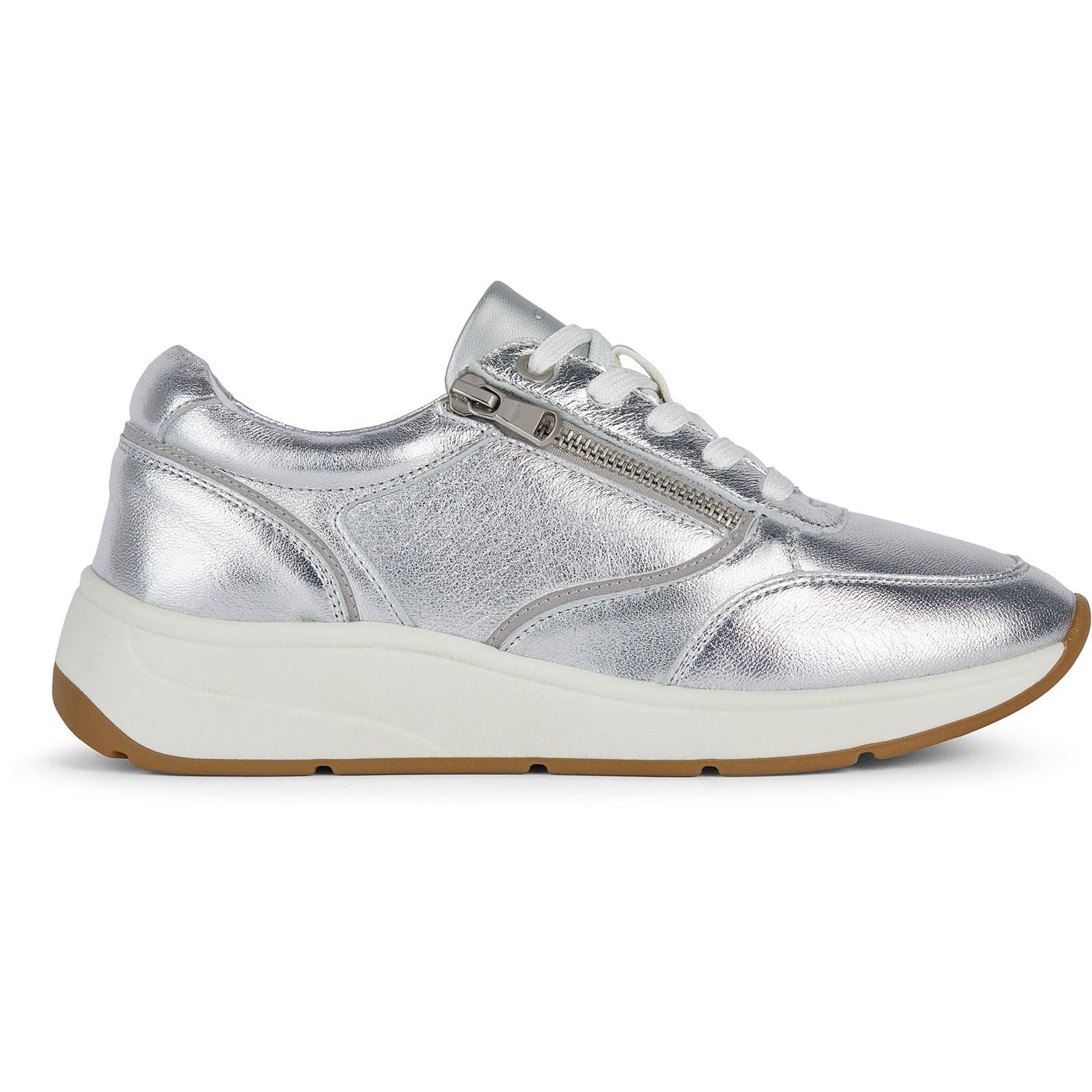 Geox D Cristael E Faux Leder Damen Silber Sneaker