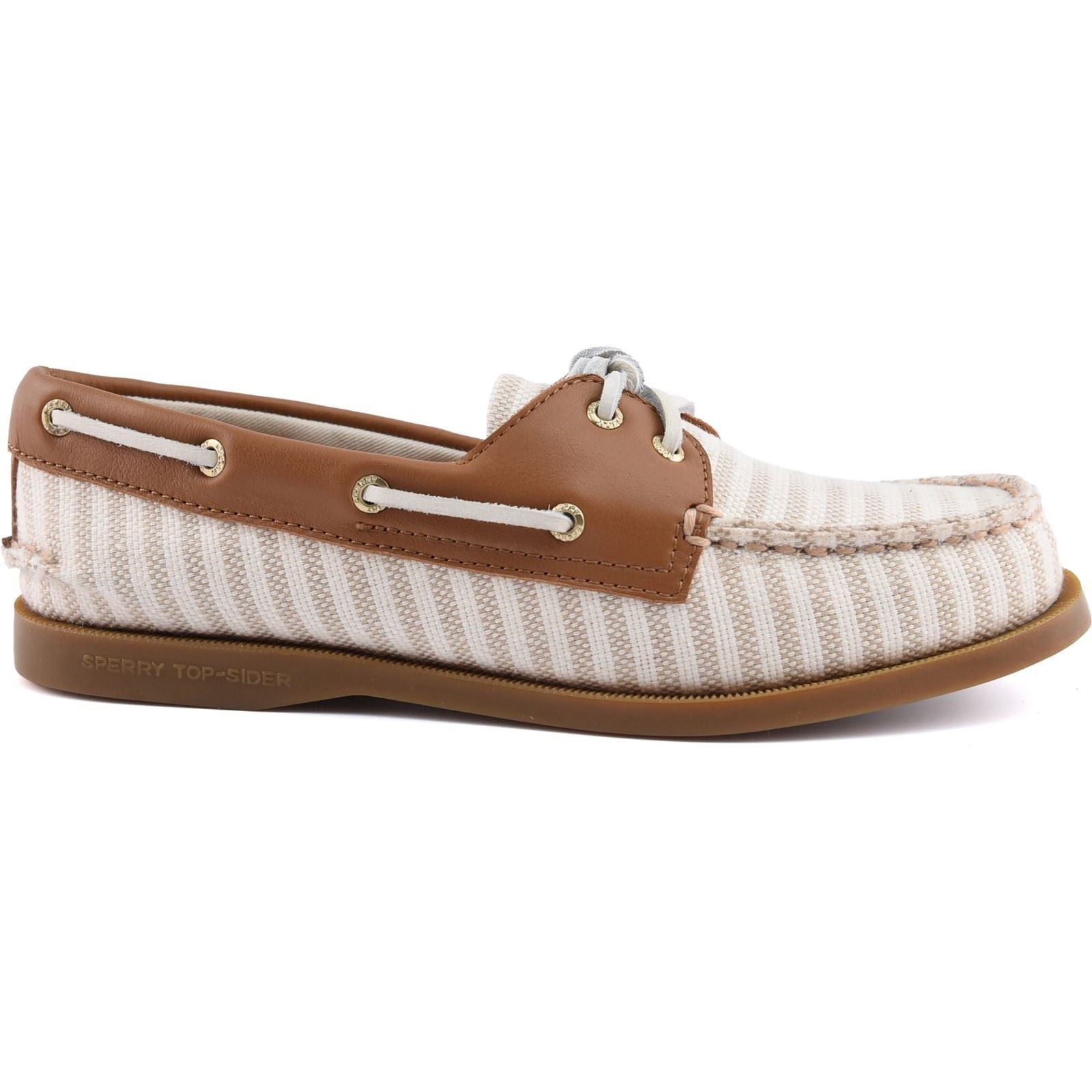 Sperry Authentic Original Textil Damen Weiße/Natürliche Bootsschuhe