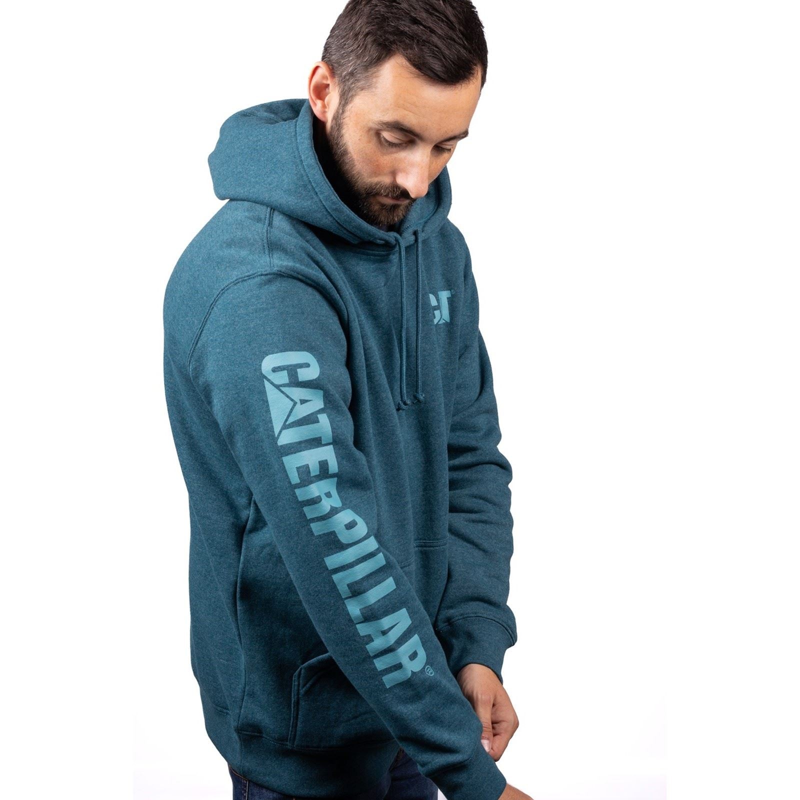 Caterpillar Trademark Banner Baumwoll Herrenblauer Kapuzensweatshirt