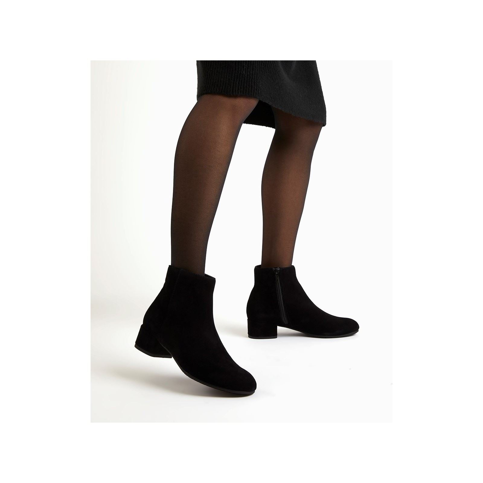 Dune Pippie Damen Stiefeletten aus schwarzem Leder mit Absatz
