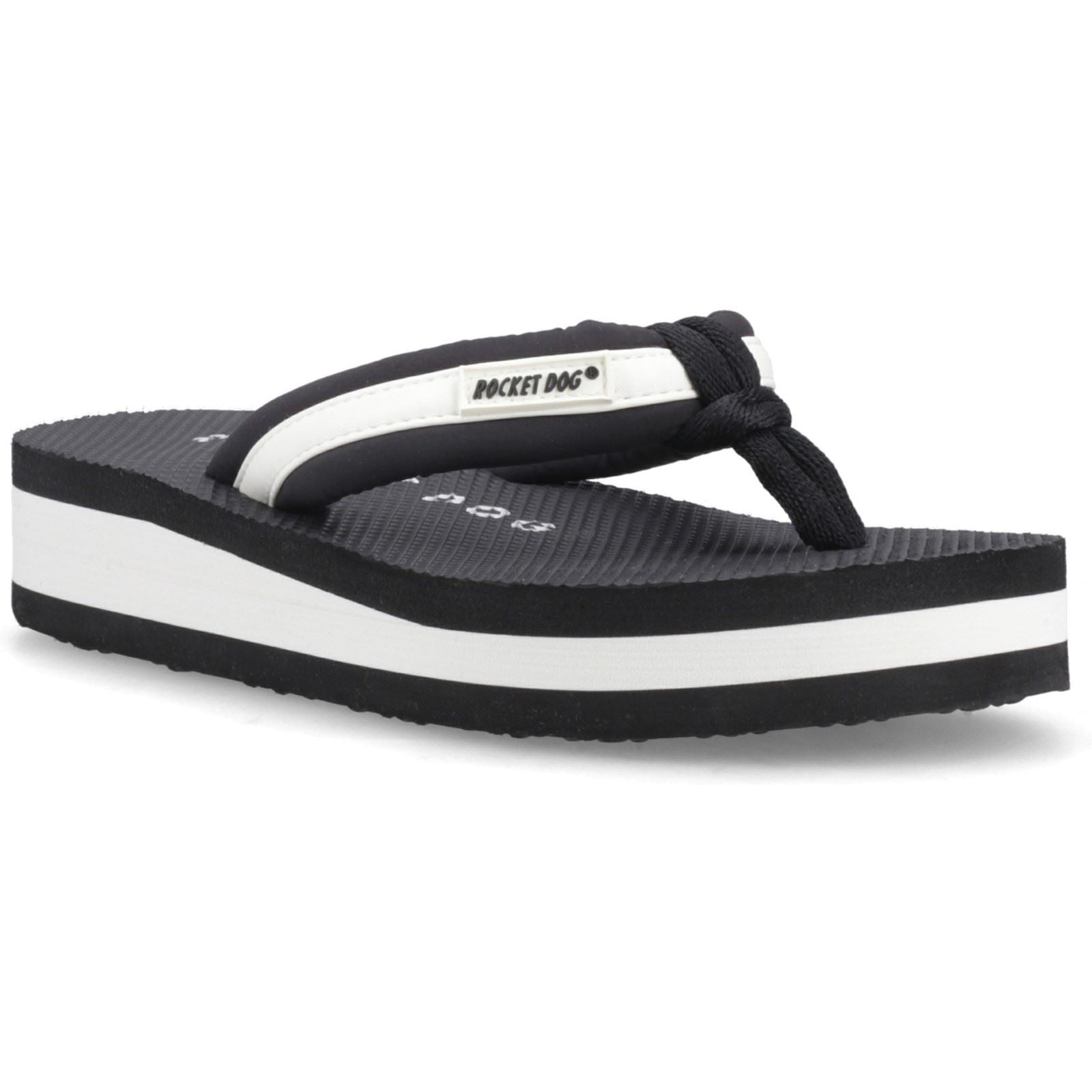Rocket Dog Monica Nylon PU Textil Damen Schwarz/Antik Weiß Flip-Flops