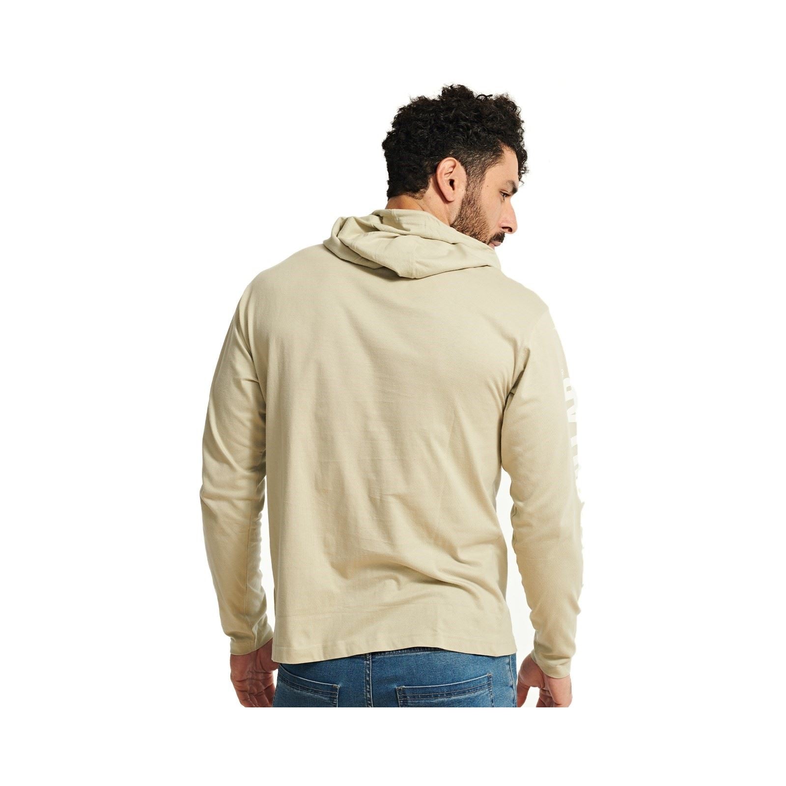 Caterpillar Hooded Long Sleeve Baumwolle Herren Beige T-Shirt