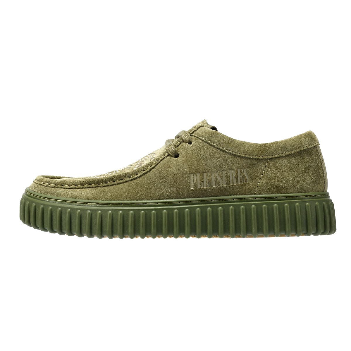 Clarks Main x Pleasures DRGN Lo Grüne Wildlederschuhe Mit Schnürsenkeln