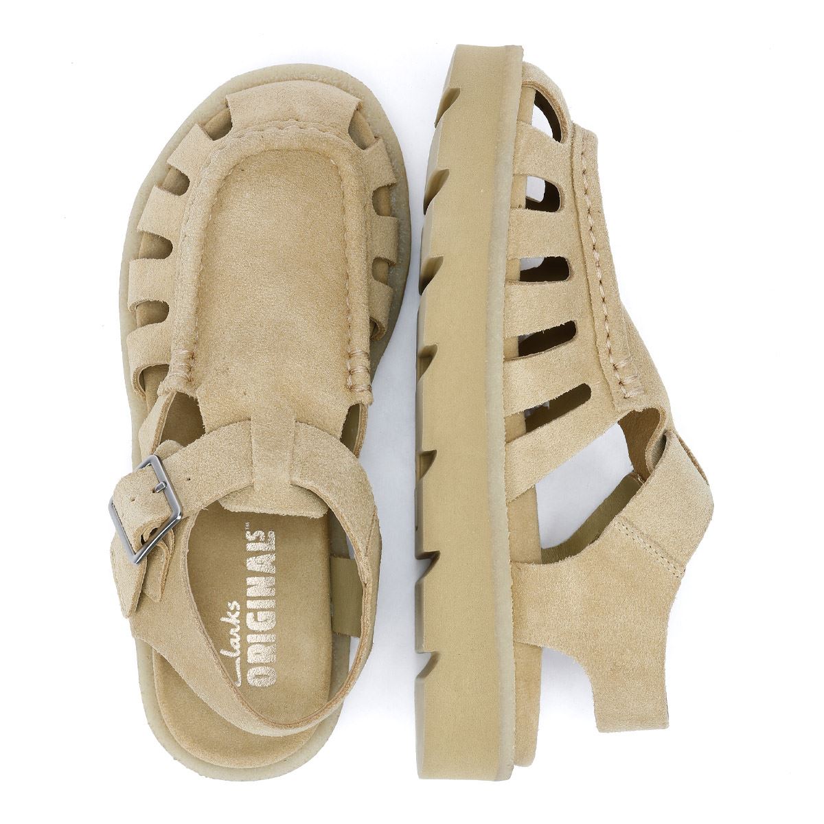 Clarks Originals Meadow Buckle Damen Sandalen Aus Veloursleder In Beige