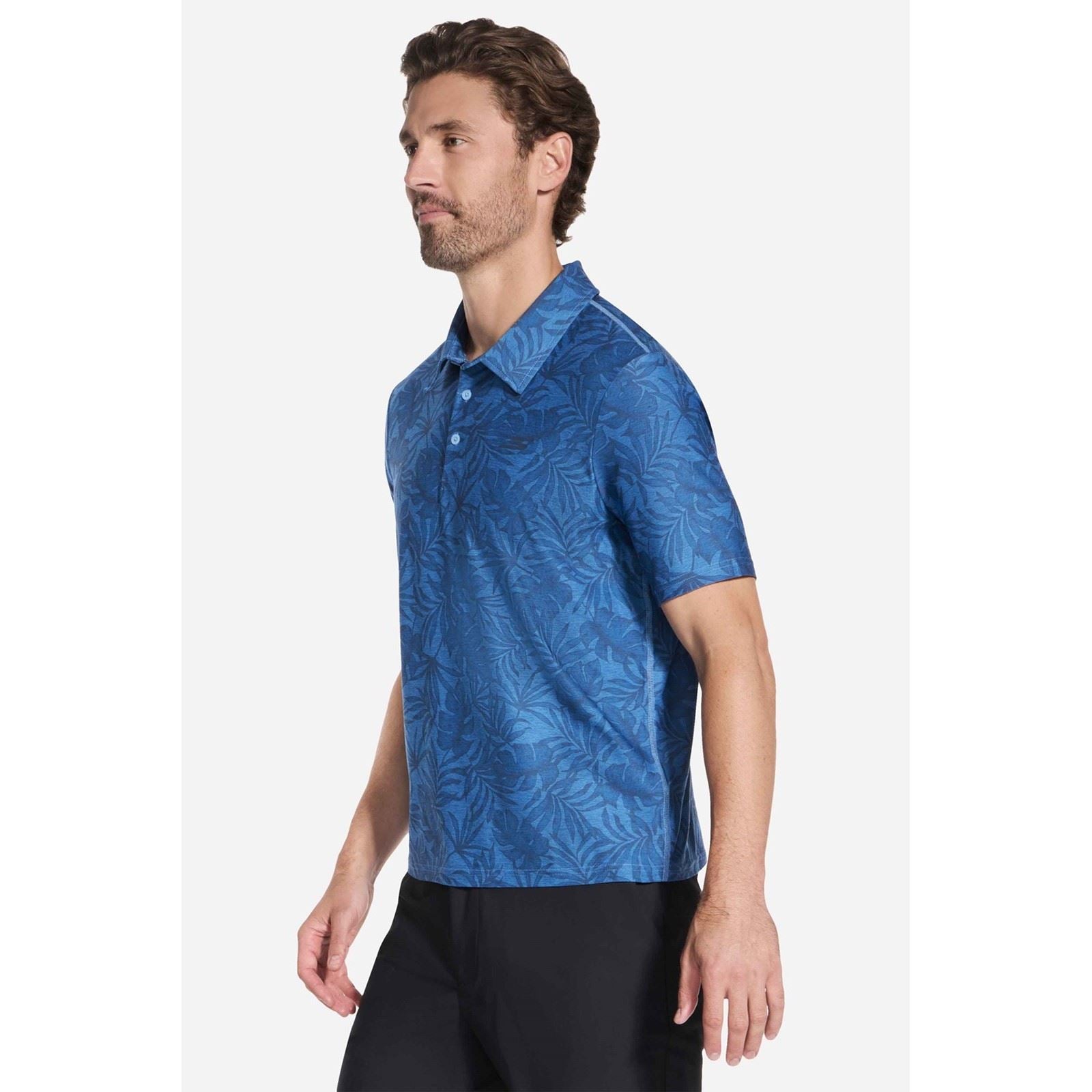 Skechers GO DRI All Day Printed Polyester Herren Blaues Polohemd