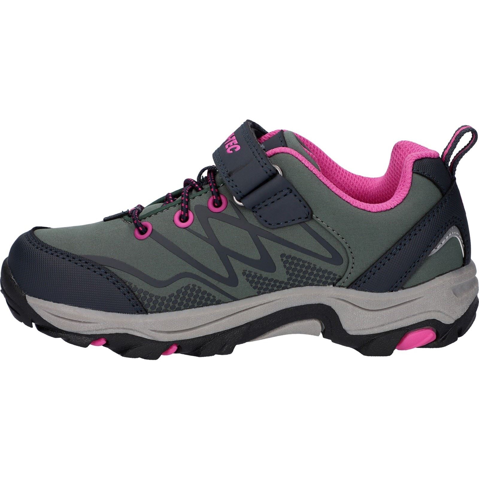 Hi-Tec Blackout Low Polyester Soft Shell Mädchen Wanderschuhe In Dunkelgrün/Indigo/Rosa