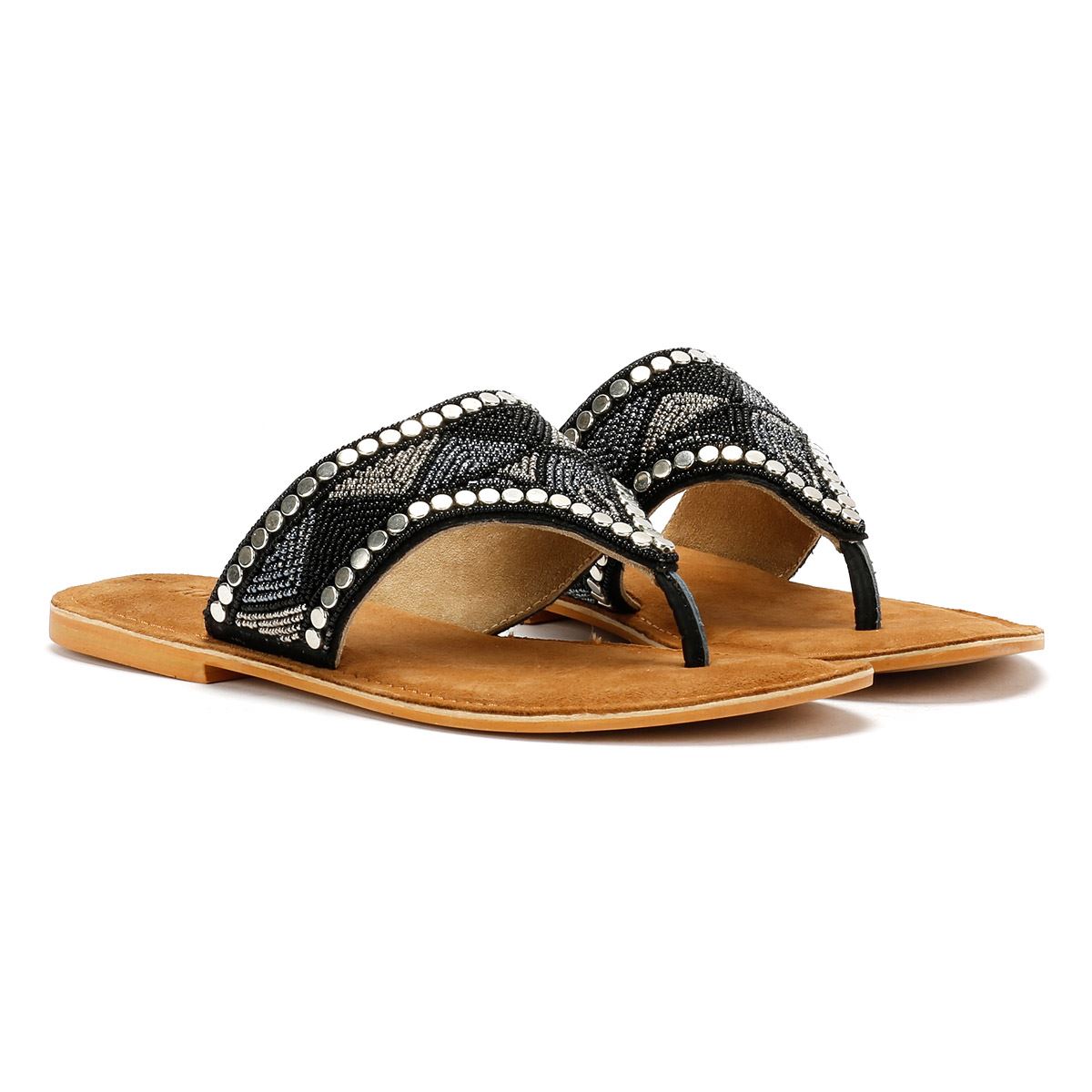 Tower London Wide Vamp Toepost Damen Schwarze Farbe Sandalen