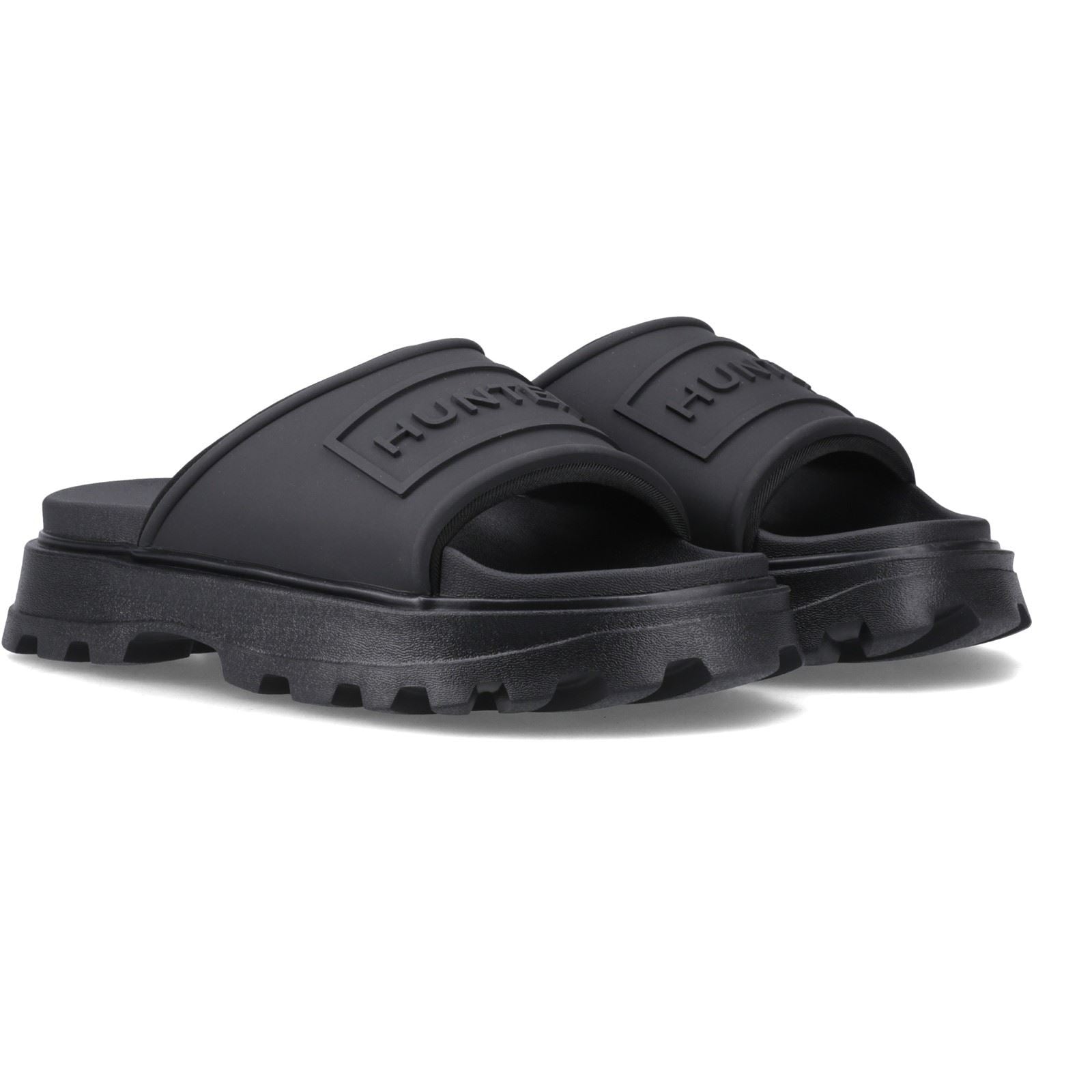 Hunter Moulded Stacked Slider Polyester Damen Schwarze Farbe Pantoletten