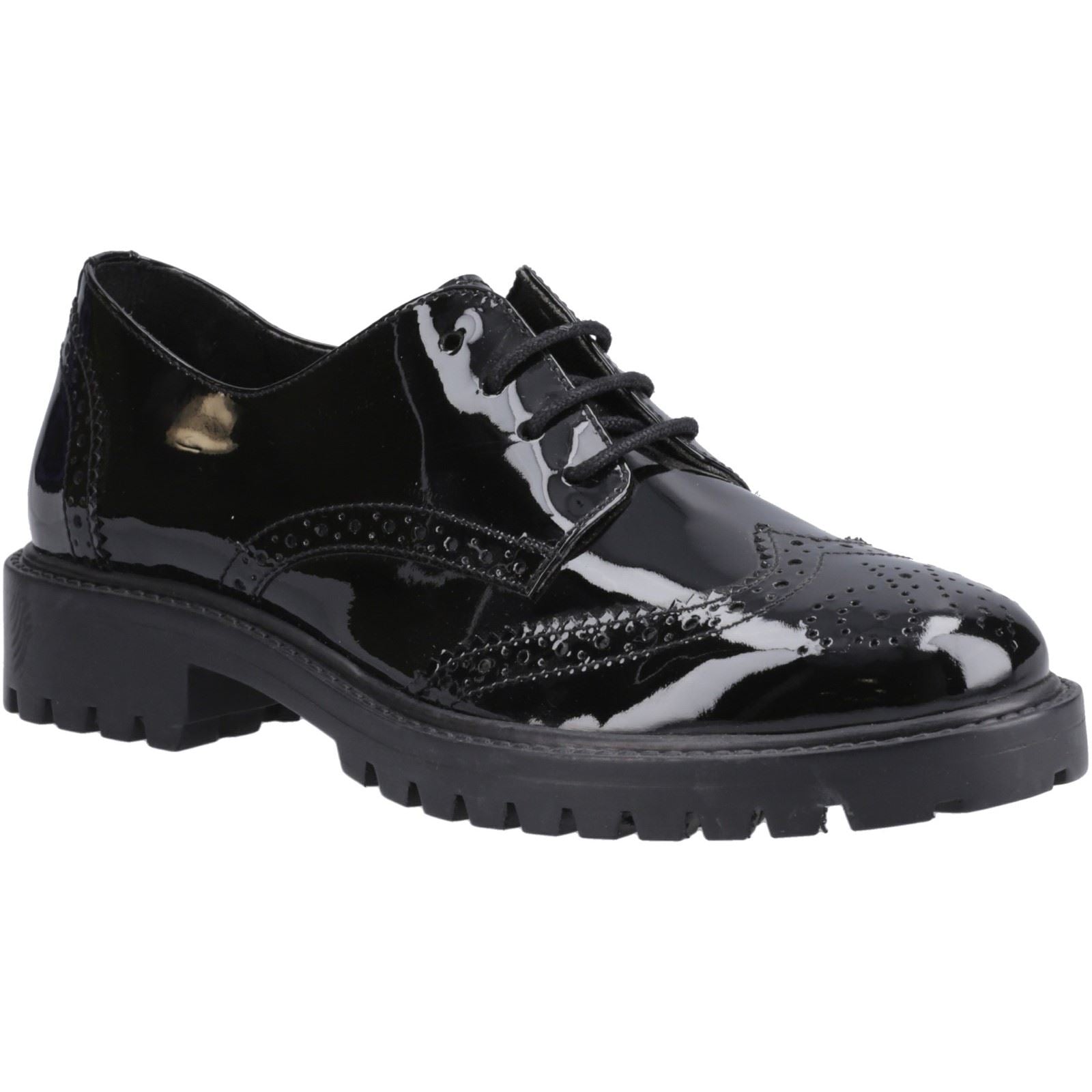 Hush Puppies Athena Patent Mädchen Brogues Aus Schwarzem Leder