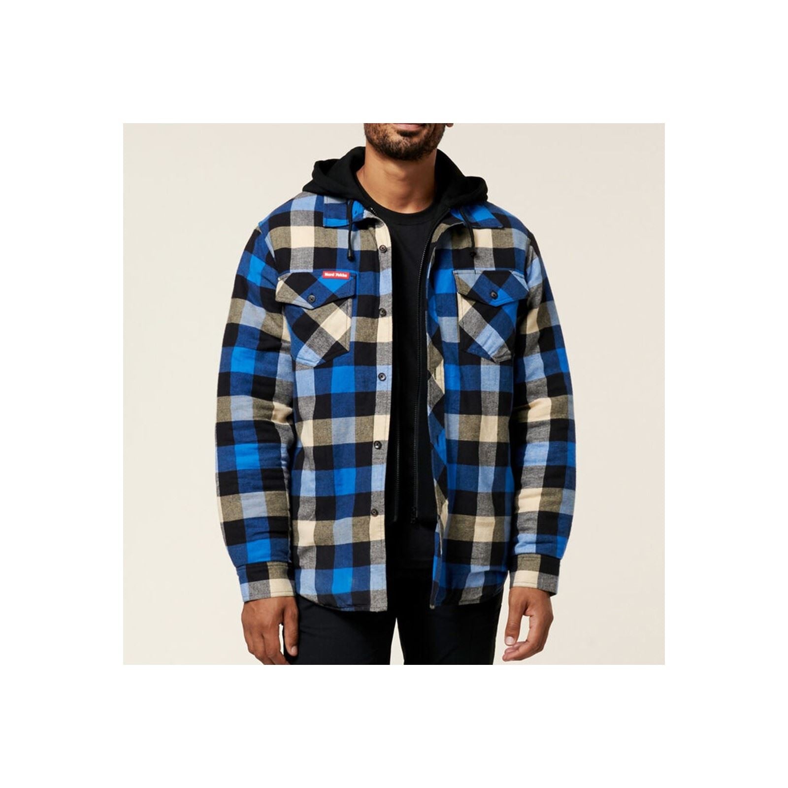 Hard Yakka Quilted Flannel Shacket Herren Blaues Hemd Jacket