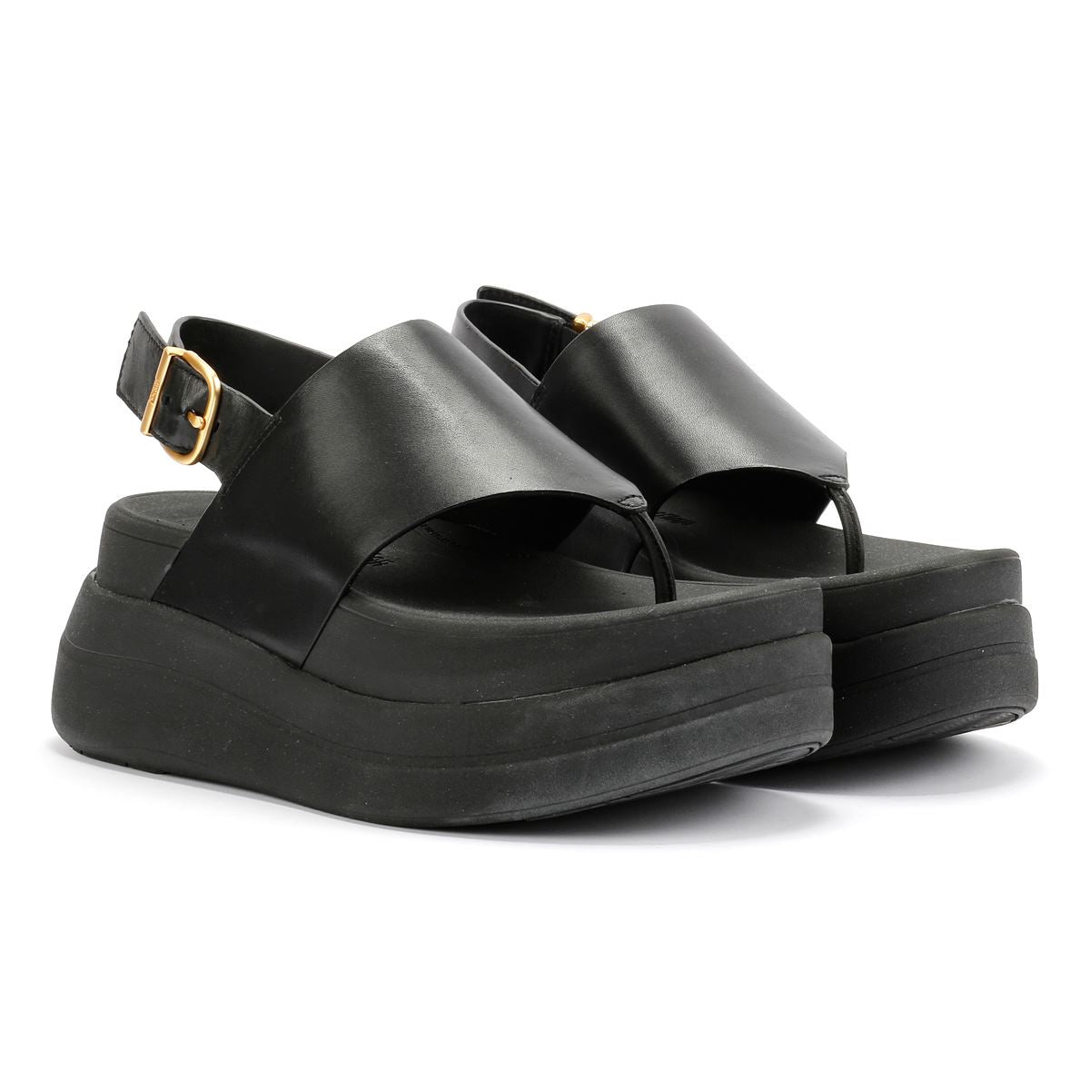 FitFlop F-Mode Damen-Sandalen Aus Schwarzem Leder
