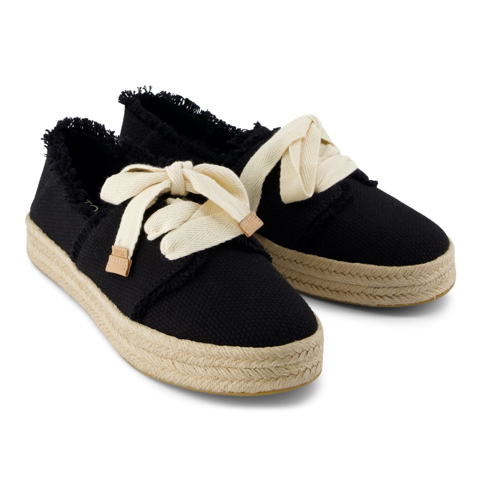TOMS Carolina Lace Up Baumwoll Damen Schwarze Strand Espadrilles