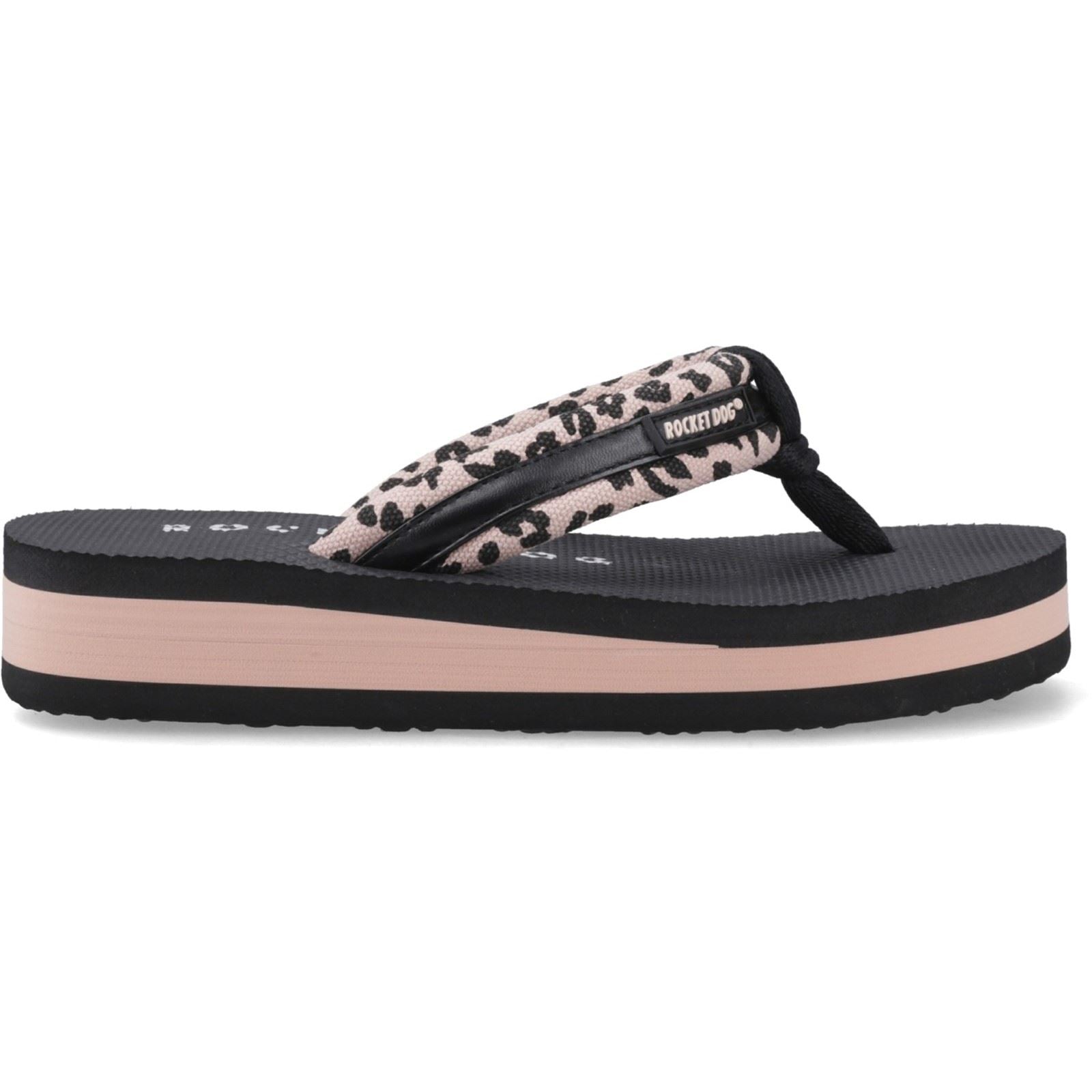 Rocket Dog Monica Leon Leopard Textile Damen Flip-Flops In Hellrosa