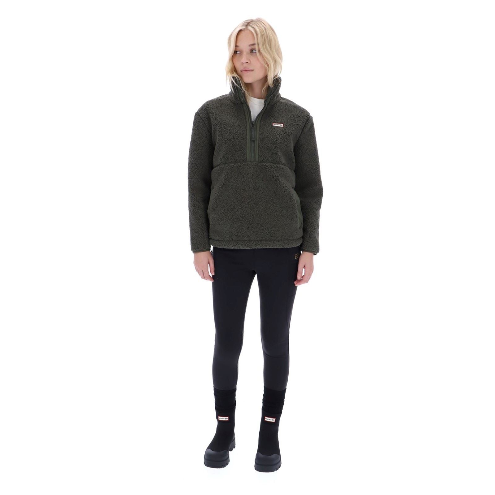 Hunter Tiorga 1/4 Zip Borg Fleece Polyester Herren Grüner Reißverschluss-Pullover