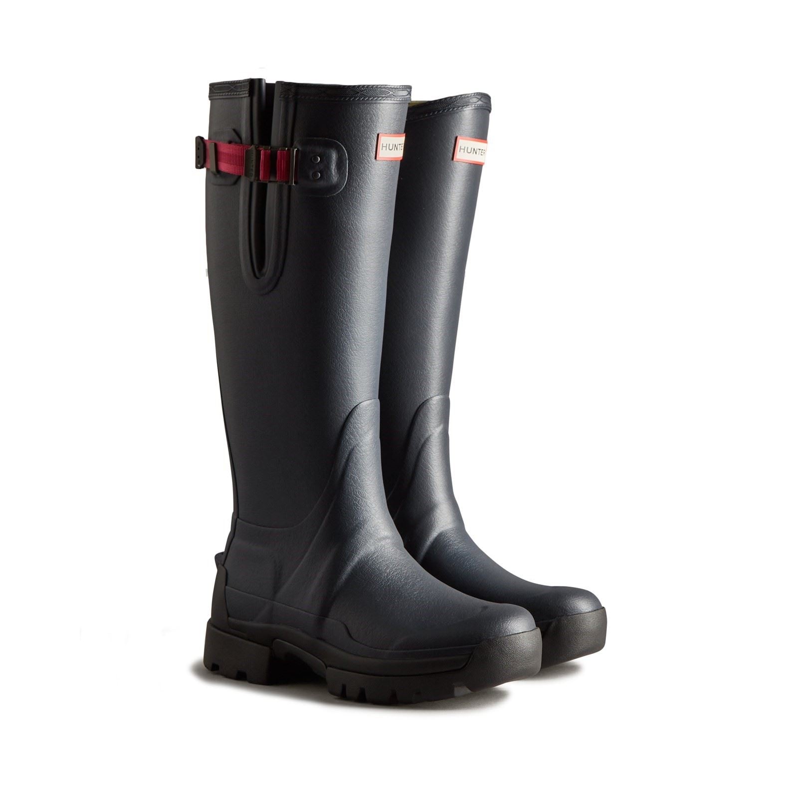 Hunter Balmoral Adjustable Damen Gummistiefel In Marineblau/Pfefferfarben