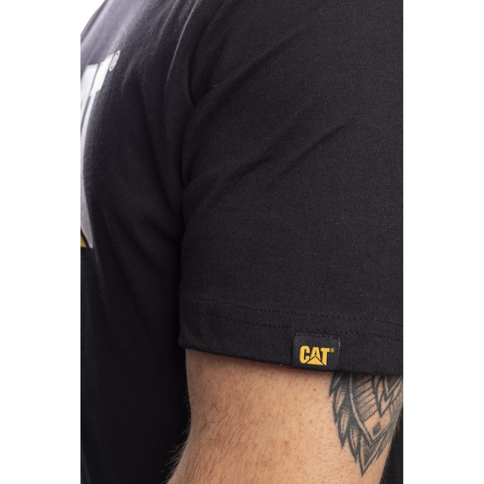 Caterpillar Trademark Logo Baumwoll Männer Schwarze Farbe Kurzarm-T-Shirts