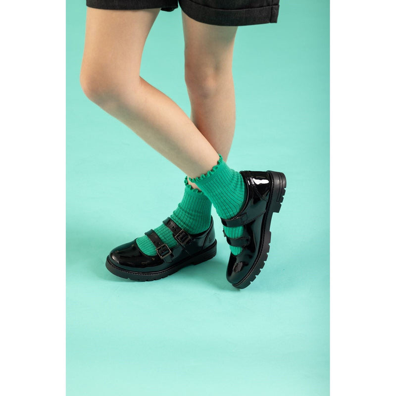 Hush Puppies Ella Patent Junior Mädchenschuhe Aus Schwarzem Leder