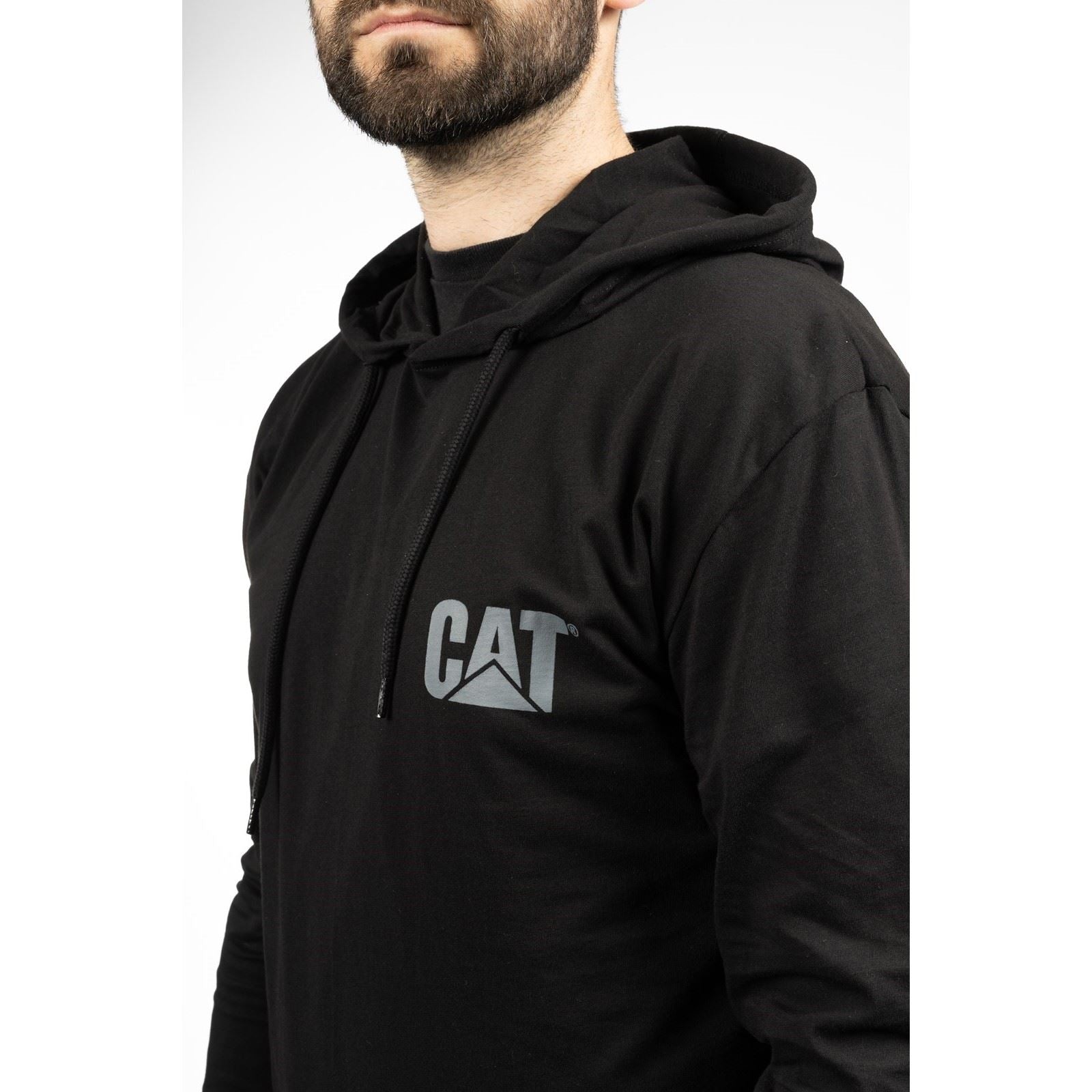 Caterpillar Hooded Long Sleeve Baumwoll Herren Schwarzes T-Shirt