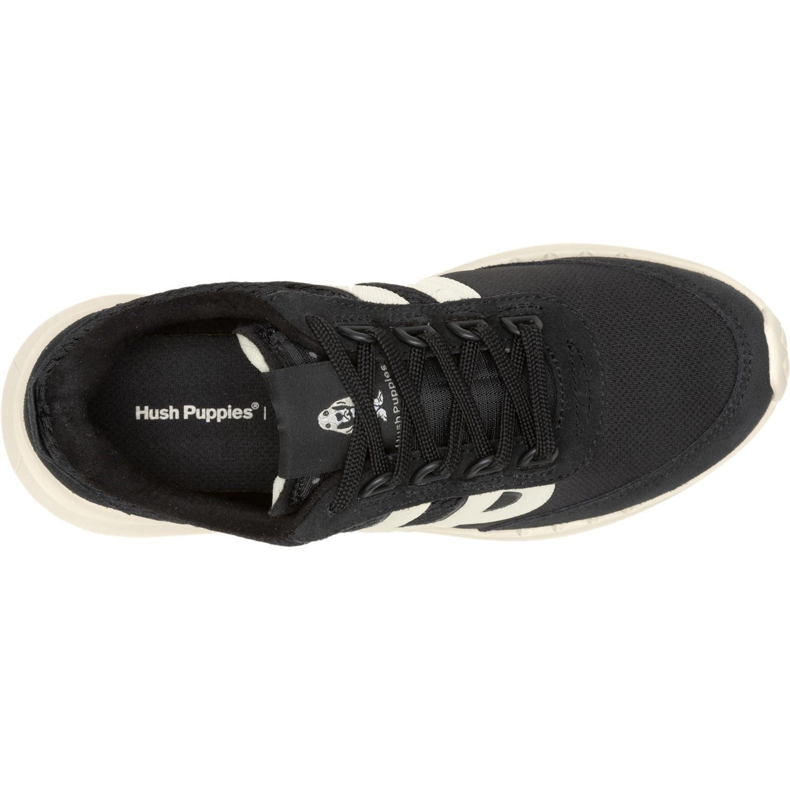 Hush Puppies Seventy8 Retro Runner Suede Damenschwarze Turnschuhe
