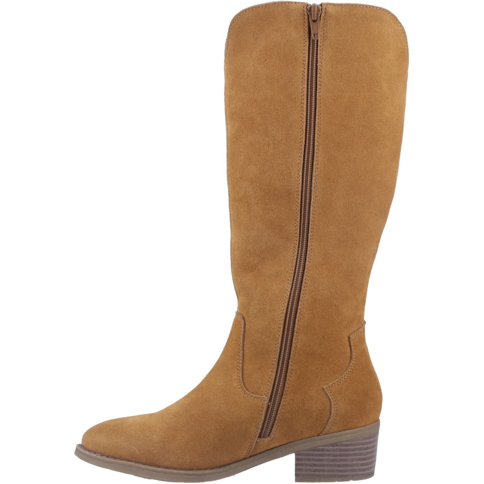 Hush Puppies Isabella Damen Stiefel in kniehoher Wildlederoptik mit Absatz in Tan
