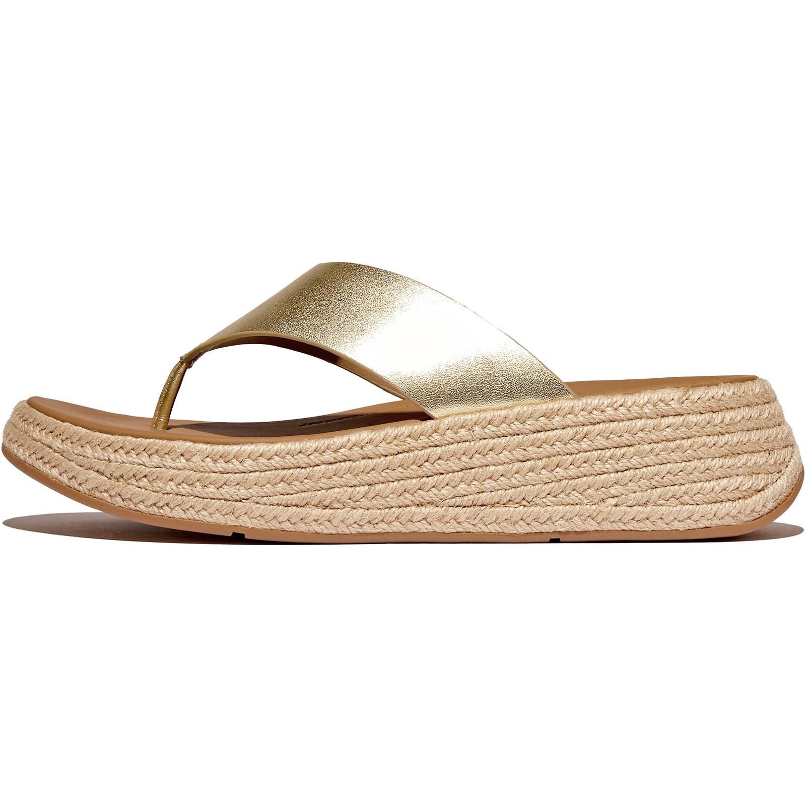 Fitflop F-Mode Toe Post Espadrille Leder Damen Platino Sandalen