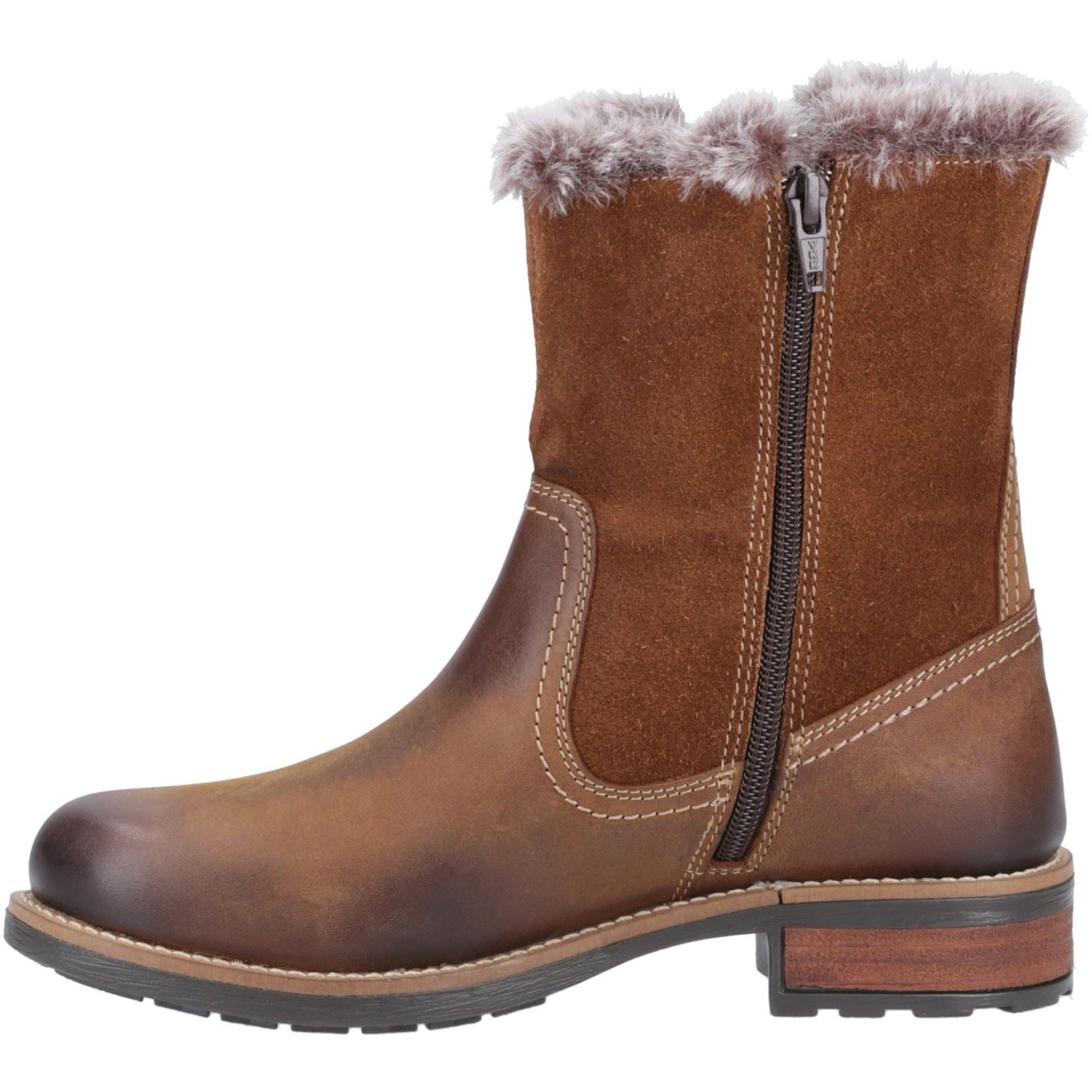 Cotswold Kemerton Damen Winterstiefel aus braunem Leder in der Mitte der Wade