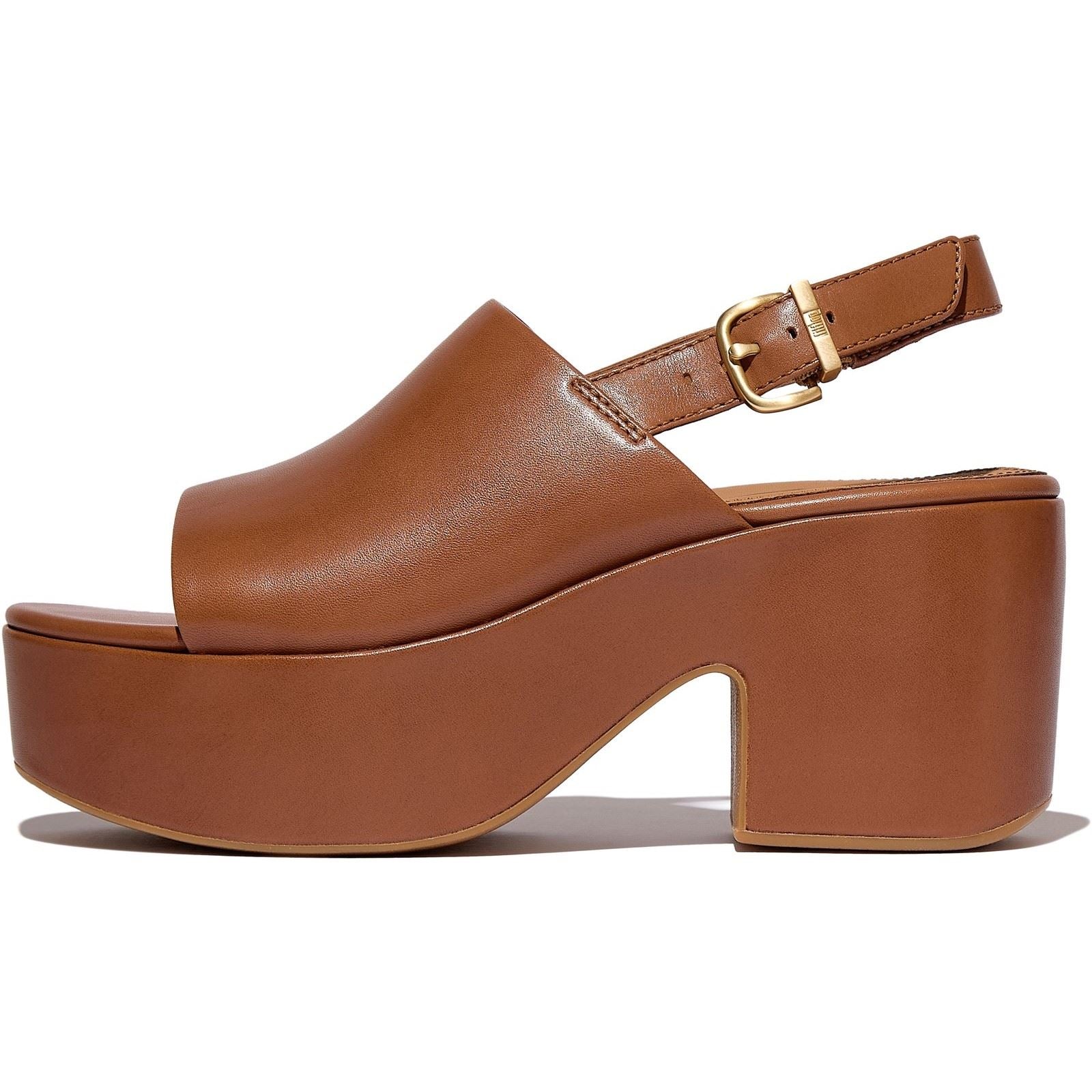 Fitflop Platfforms Heeled Backstrap Leder Damen Sandalen In Tiefem Braun