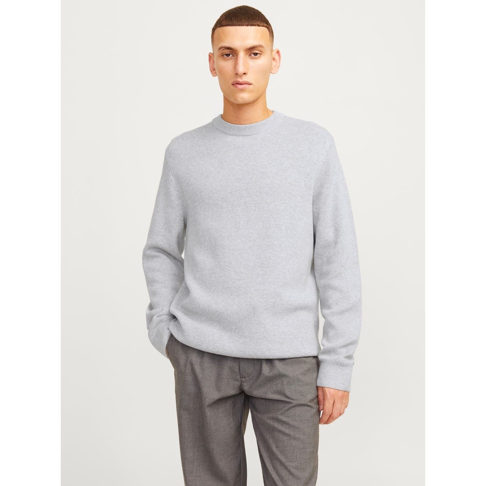 Jack & Jones Milano Stitch Baumwoll Herren Grauer Pullover