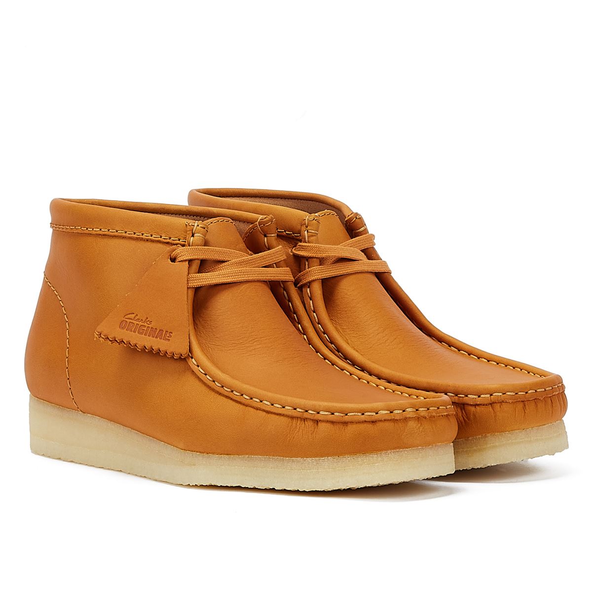 Clarks Originals Wallabee Mid Tan-Leder Herrenstiefel In Orange