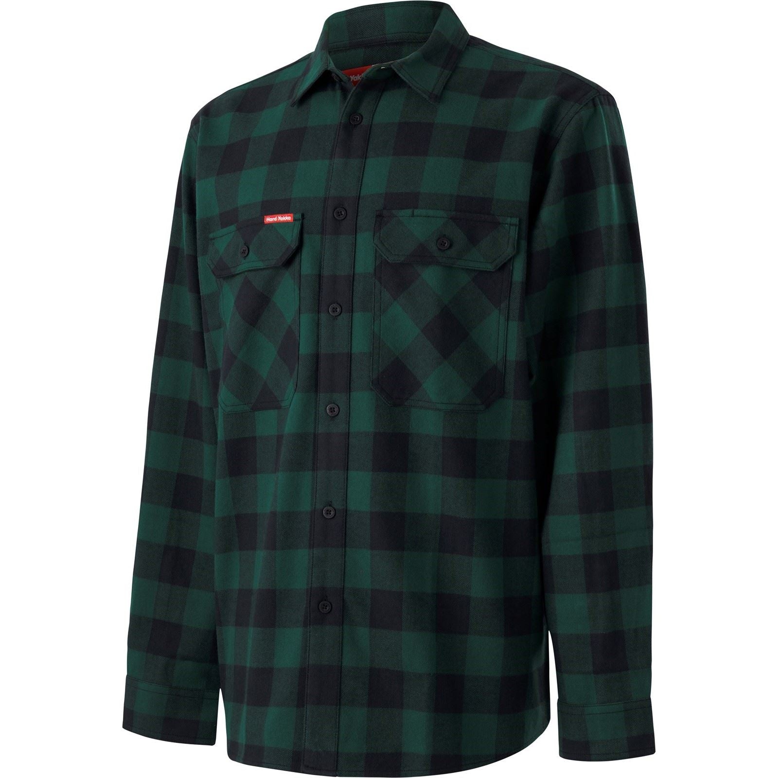 Hard Yakka Long Sleeve Check Flannel Baumwoll Herren Grüne Lässige Hemd