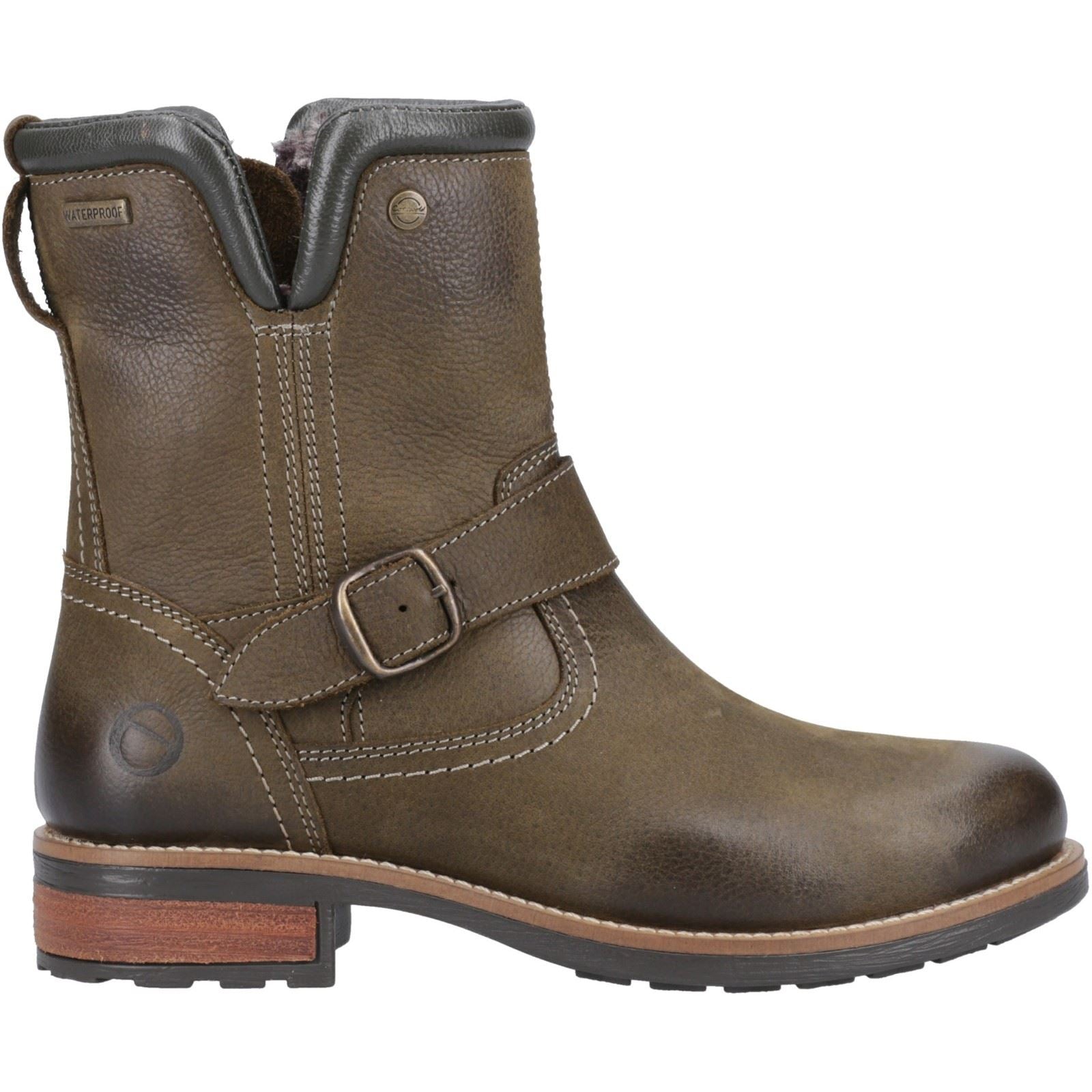 Cotswold Kinsham Damen Winterstiefel aus Leder in Khaki bis zur Mitte der Wade