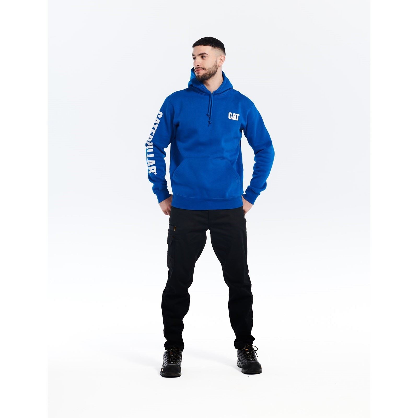 Caterpillar Trademark Banner Baumwoll Herrenblauer Kapuzensweatshirt