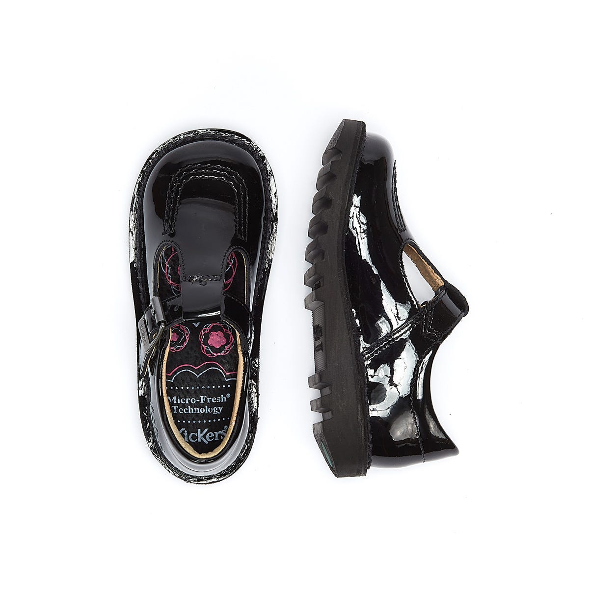 Kickers Infant Schwarz Kick T Bar Lackleder Schuhe