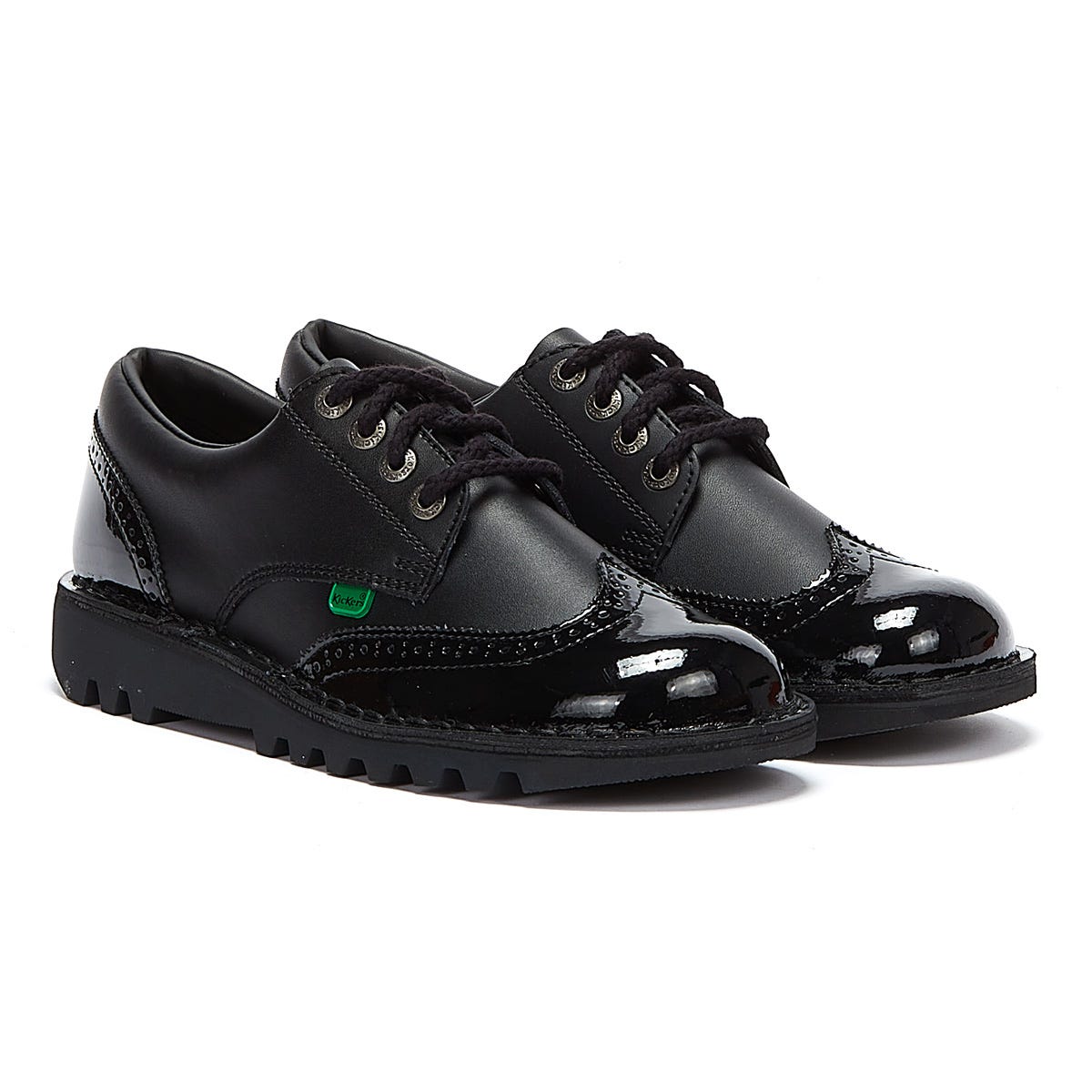 Kickers Womens Kick Lo Schwarz Brogue Leder