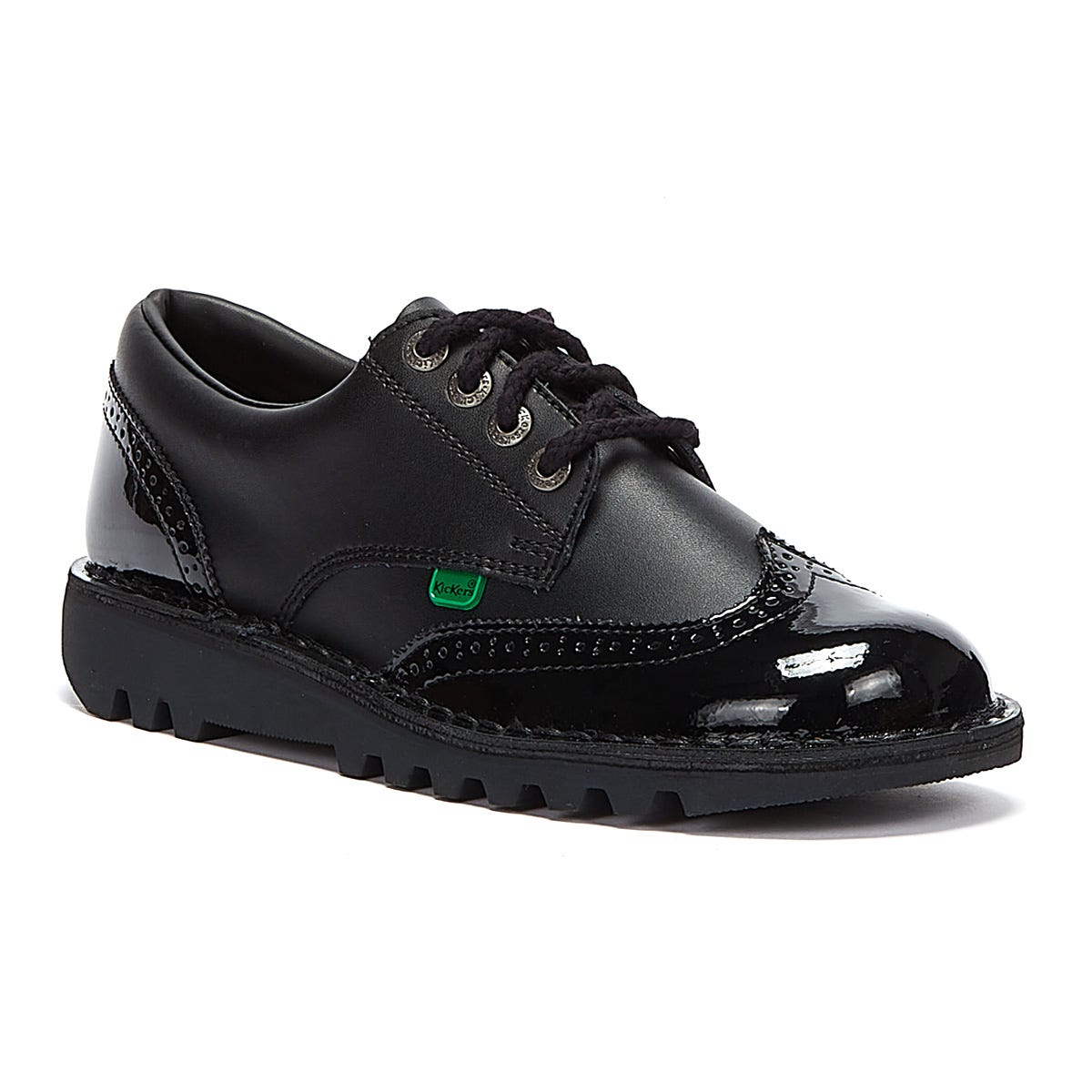 Kickers Womens Kick Lo Schwarz Brogue Leder