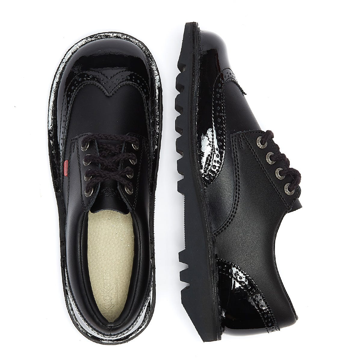 Kickers Womens Kick Lo Schwarz Brogue Leder