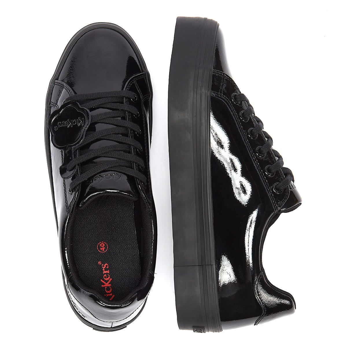 Kickers Tovni Stack Patent Leder Womens Schwarz Turnschuhe
