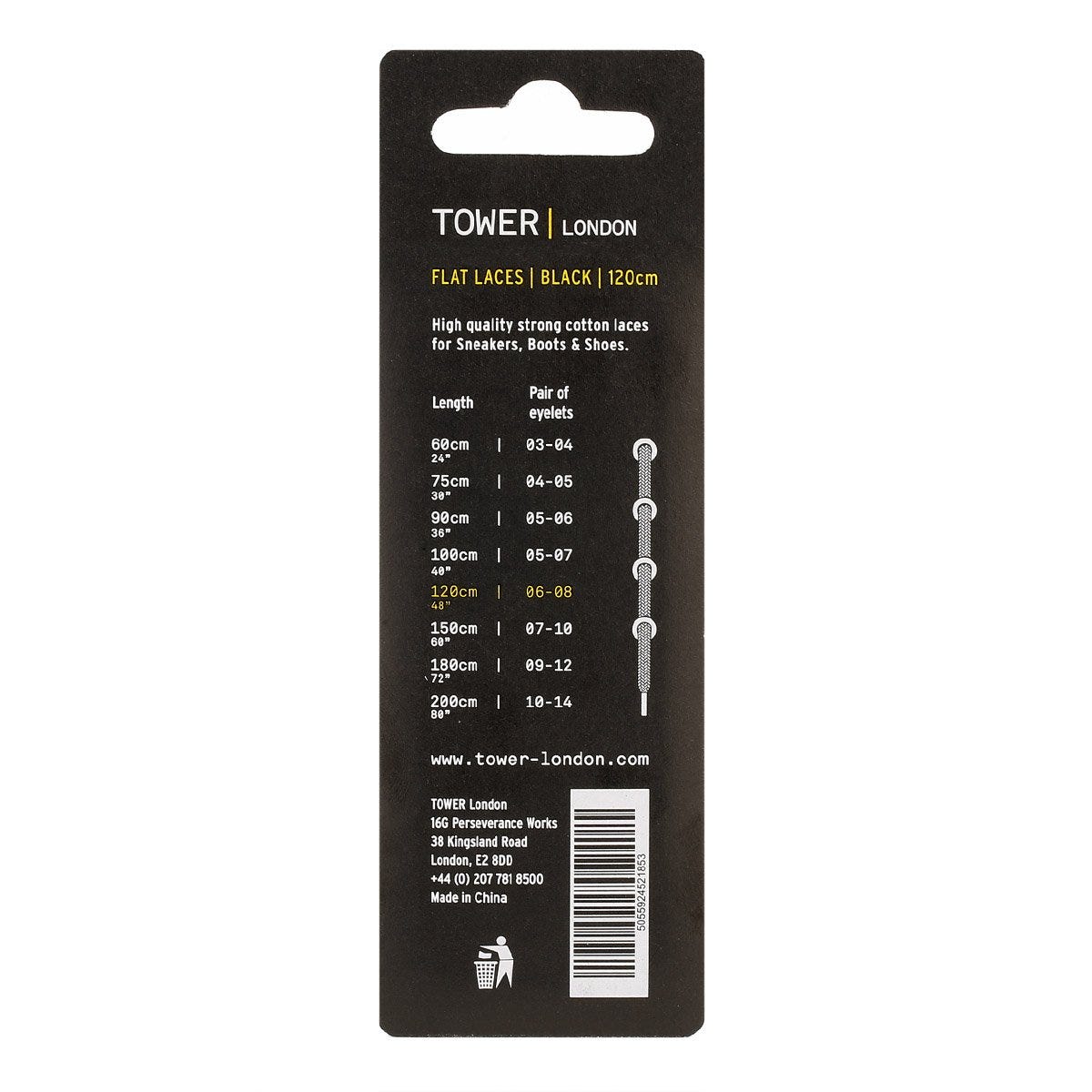 Tower London Schwarz Flache Schnürsenkel (120cm)