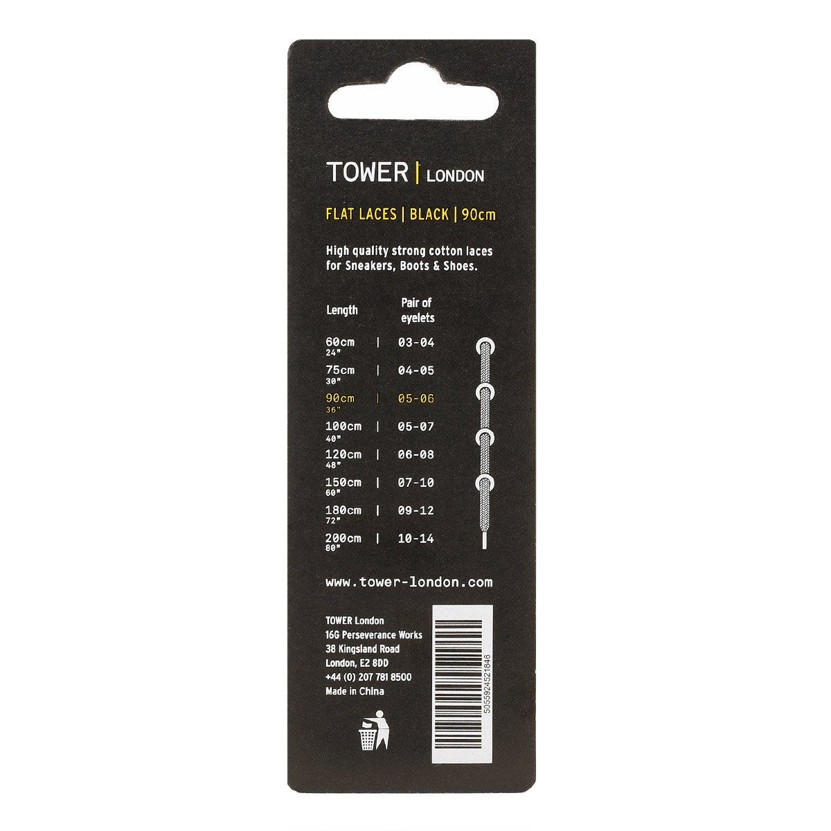 Tower London Schwarz Flache Schnürsenkel (90cm)