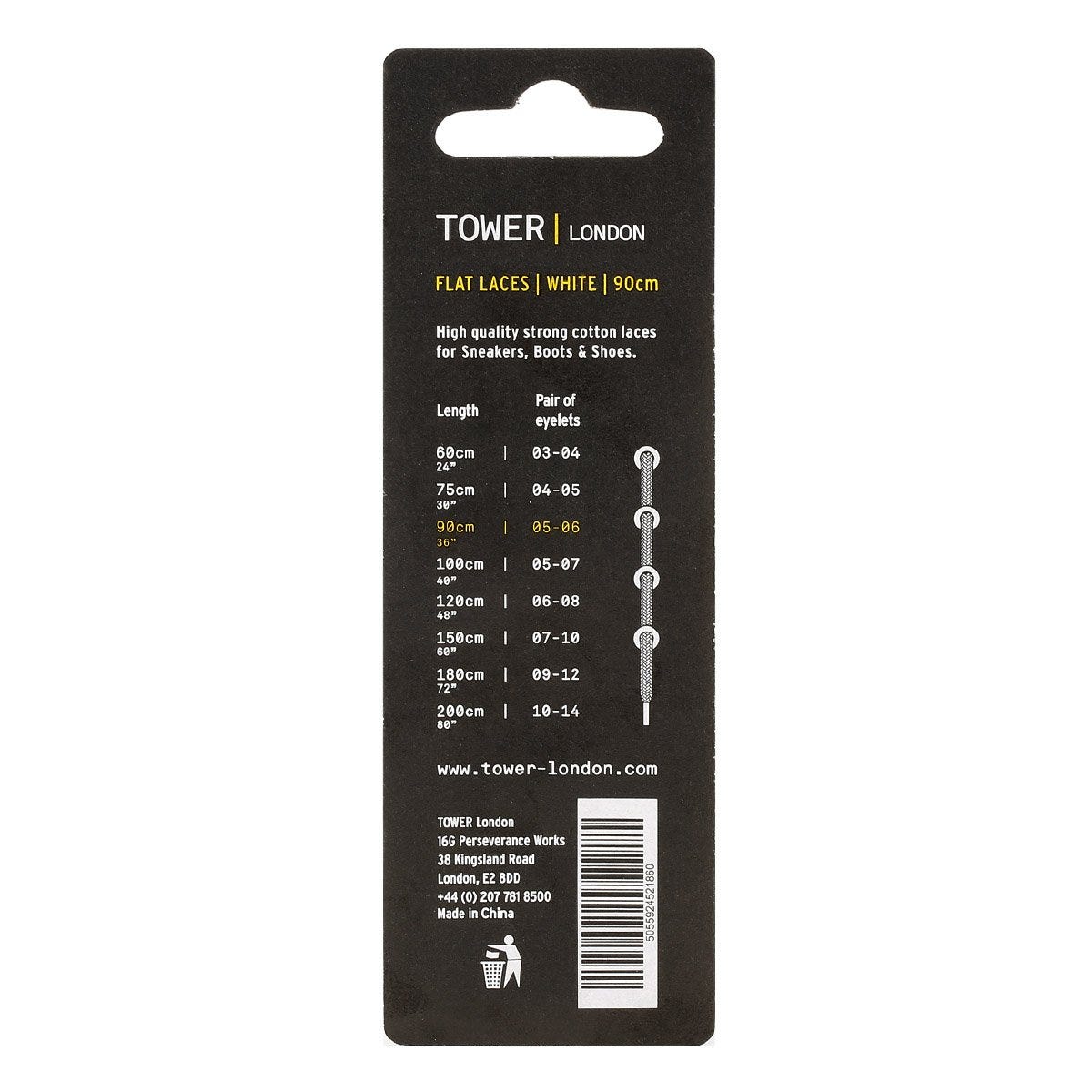 Tower London Flache Schnürsenkel weiß (90cm)